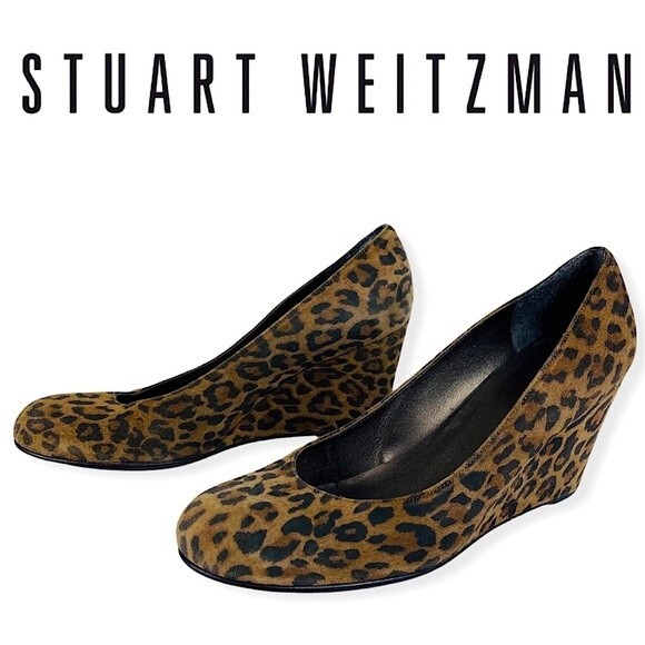 Stuart Weitzman Animal Leopard Cheetah Print Suede Leather Wedge Shoes Size 7.5 - Picture 3 of 16